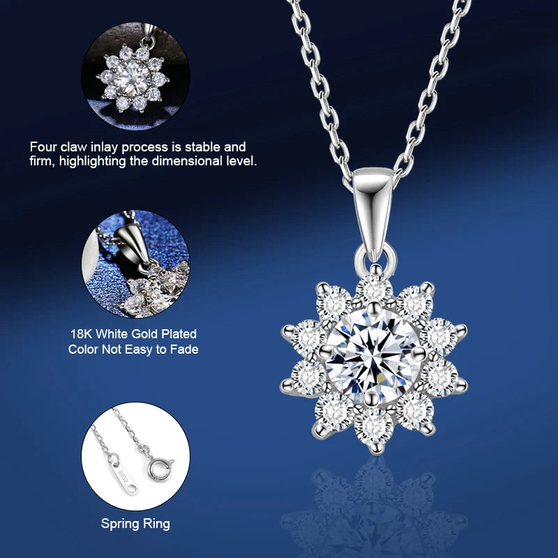 925 Silver Necklace With Real -D- Color Moissanite, 1 Carat