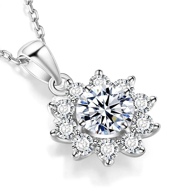 925 Silver Necklace With Real -D- Color Moissanite, 1 Carat