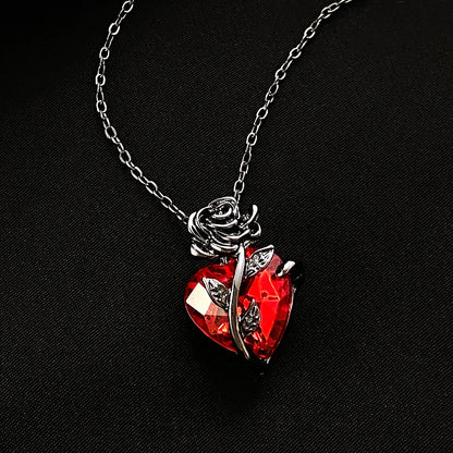 Black Rose and Red Heart Jewelry Necklace