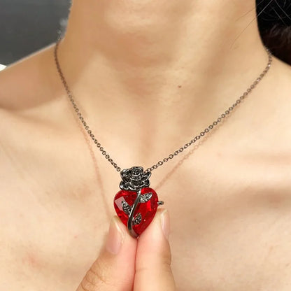 Black Rose and Red Heart Jewelry Necklace