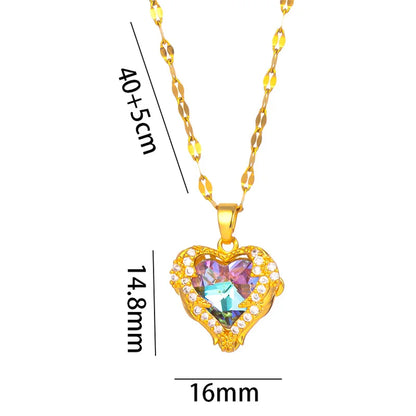 Ocean Heart Necklace with Heart Angel Wings, Crystal Pendant Chain Necklace