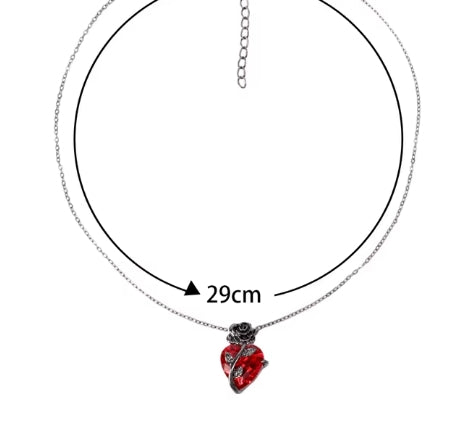 Black Rose and Red Heart Jewelry Necklace